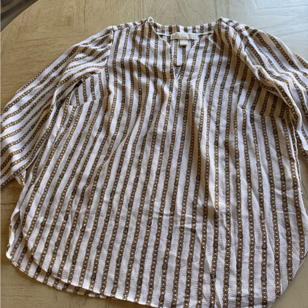 MICHAEL Michael Kors Cream and Brown Striped Chain-Print Blouse
